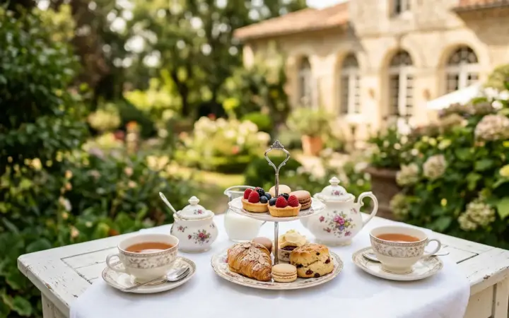 Tea for two on a garden terrace (illustrative AI image)