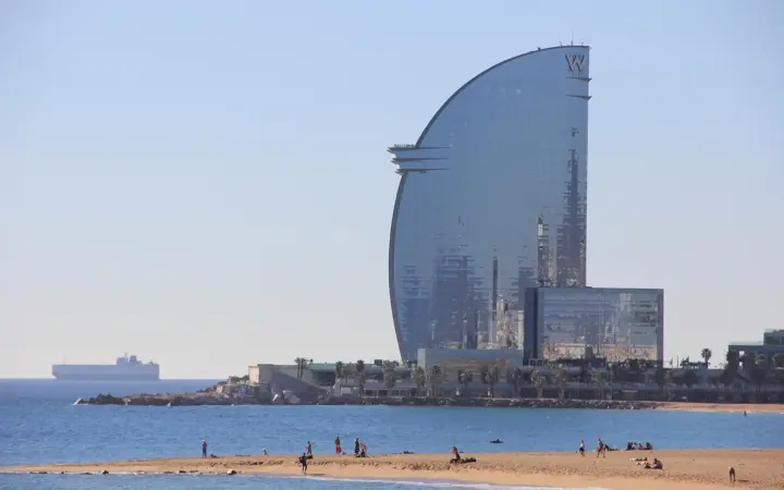 Barceloneta beach and the sail-shaped W Barcelona