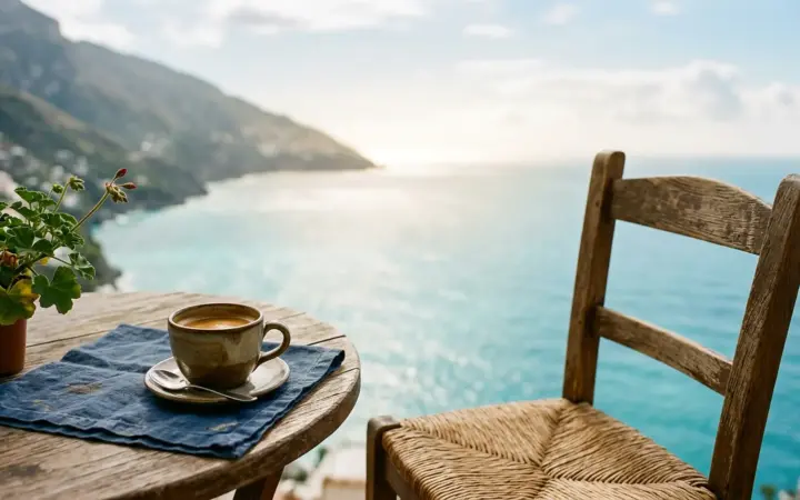 Balcony chair with a sea view (illustrative AI image)
