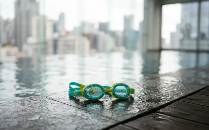 Infinity pool edge with goggles (illustrative AI image)